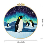 Penguin Aurora Embroidery Kit – Northern Lights Antarctic Scene Needlepoint Pattern with Penguins & Starry Winter Sky