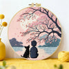 Cherry Blossom Moonlight Embroidery Kit – Peaceful Boy & Dog DIY Hand Embroidery Hoop Art Set