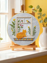 Window Cat Embroidery Kit – Cozy Birdwatching Kitty DIY Hand Embroidery Hoop Art Set Kits For Stitchers