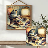 Grandma Cat Knitting Club Cross Stitch Kit 🧶🐱📺