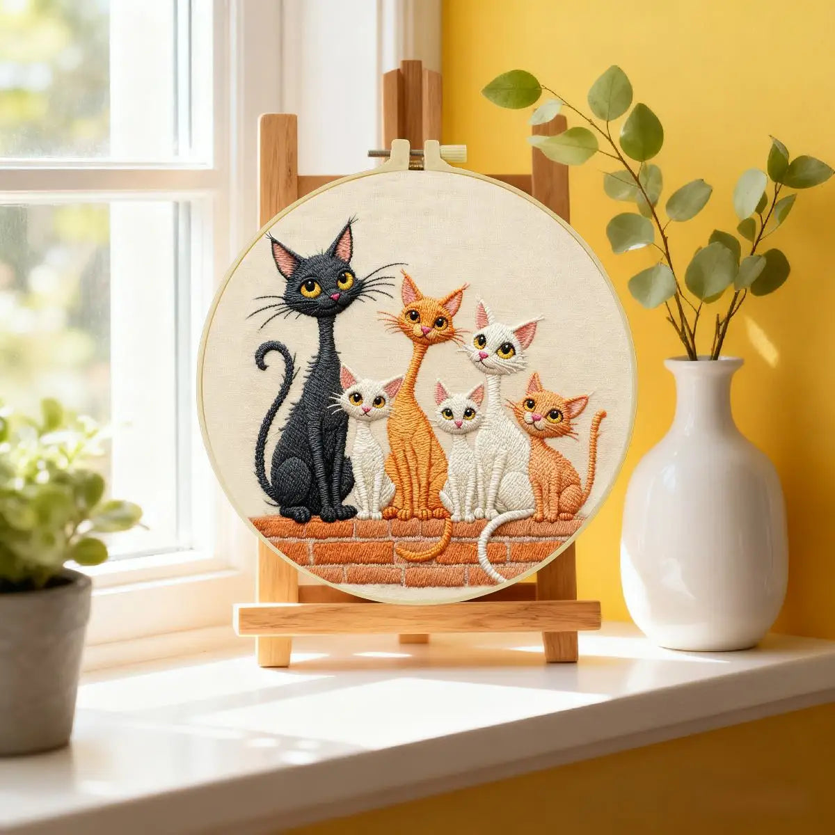 Cute Cat Family Embroidery Kit – Whimsical DIY Hand Embroidery Hoop Art Set