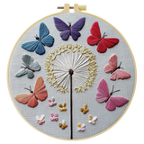 Butterflies & Dandelion Embroidery Kit – Colorful Nature Needlepoint Pattern with Whimsical Floral Wall Art Decor