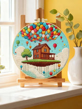 Floating House Balloon Embroidery Starter Kit – DIY Fantasy Landscape Sewing Art Set for Beginners