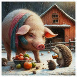 Pig & Hedgehog Friends Cross Stitch Kit 🐷🦔🍎❄️✨