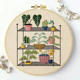 Indoor Plant Shelf Embroidery Kit – Cozy Houseplants DIY Hand Embroidery Hoop Art Set Kits For Stitchers