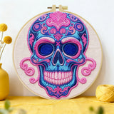 Sugar Skull Embroidery DIY Kit – Colorful Day of the Dead Beginner Stitching Kit with Hoop, Pattern & Threads