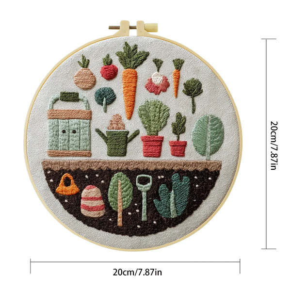 Hand-Embroidered Garden Wall Art – Vegetable & Plant Hoop Decor