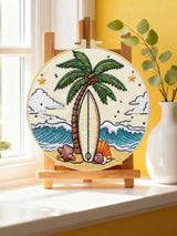 Surfboard Beach Punch Needle Wall Art – Handmade Embroidery Hoop Decor for Nursery & Cozy Rooms