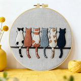 Minimalist Cat Lineup Embroidery Kit – Cute Sitting Cats Needlepoint Pattern with Modern Neutral Aesthetic for Cat Lovers