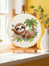 Cute Tropical Sloth Embroidery Kit 🦥🌿🌸 Kits For Stitchers