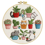 Cute Cats & Plants Embroidery Kit for Beginners – DIY Kawaii Hand Embroidery Hoop Set