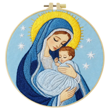 Virgin Mary & Baby Jesus Embroidery Starter Kit DIY – Beginner Religious Hand Embroidery Kit with Sacred Art Design Kits For Stitchers