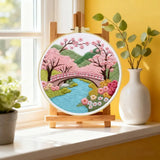 Cherry Blossom Bridge Embroidery Kit – Japanese Spring Garden Landscape Design Kits For Stitchers