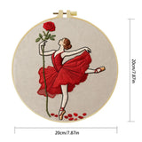 Handmade Red Rose Ballerina Embroidery Hoop Wall Art – Elegant Ballet Dancer Decor