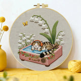 Cozy Cat & Lily of the Valley Embroidery Kit Kits For Stitchers