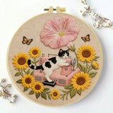 Sunflower Sewing Cat Embroidery Kit Kits For Stitchers