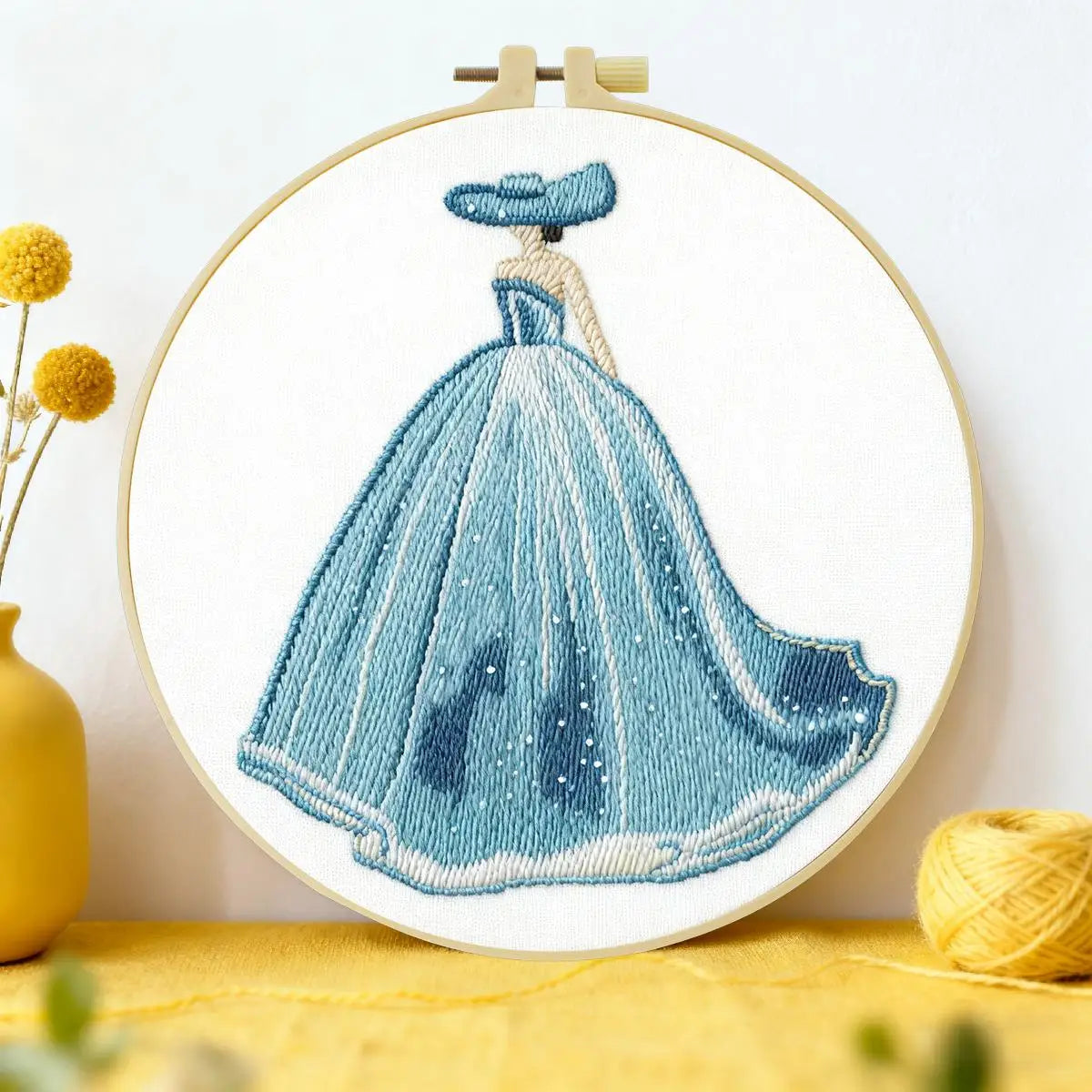 Elegant Blue Princess Dress Embroidery Kit – Fairytale DIY Hand Embroidery Hoop Art Set