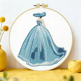 Elegant Blue Princess Dress Embroidery Kit – Fairytale DIY Hand Embroidery Hoop Art Set