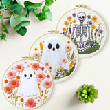 Floral Ghosts & Skeleton Embroidery Kit – 3 Designs Kits For Stitchers