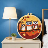Cute Owl Family Punch Needle Wall Art – Handmade Embroidery Hoop Decor for Nursery & Cozy Rooms