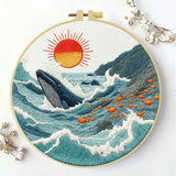 Ocean Whale Embroidery Kit – Coastal Sea Life DIY Hand Embroidery Hoop Art Set