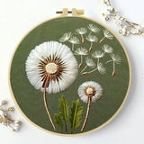 Minimalist Dandelion Embroidery Kit – Botanical Puff Flower DIY Needlepoint Hoop Art Modern Nature Decor Craft Gift for Adults