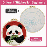 Cute Panda Embroidery Kit – Kawaii Panda Eating Bamboo Needlepoint Pattern for Animal Lovers and Beginner DIY Decor