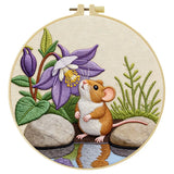 Cute Mouse Embroidery Kit – Woodland Mouse & Purple Flower Needlepoint Pattern for Nature Lovers and Cozy DIY Decor