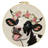 Cute Cow Embroidery Kit for Beginners – DIY Floral Farm Animal Hand Embroidery Hoop Set