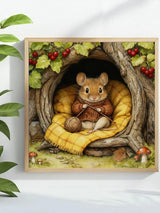 Knitting Mouse in a Cozy Tree Hollow Cross Stitch Kit 🐭🧶🍂