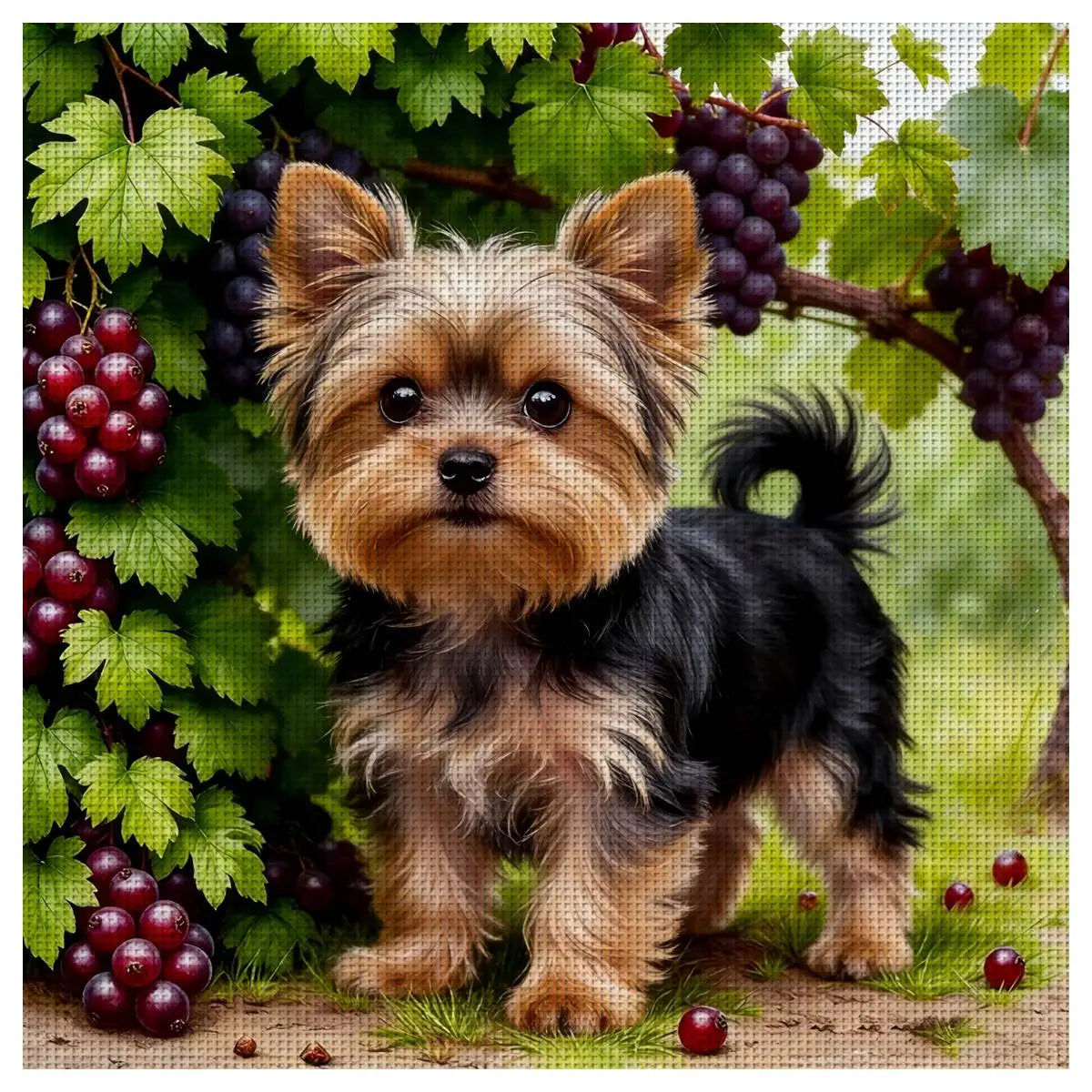Yorkie Among Vineyard Grapes Cross Stitch Kit 🍇🐶💜✨