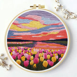 Sunset Tulip Fields Embroidery Kit Kits For Stitchers