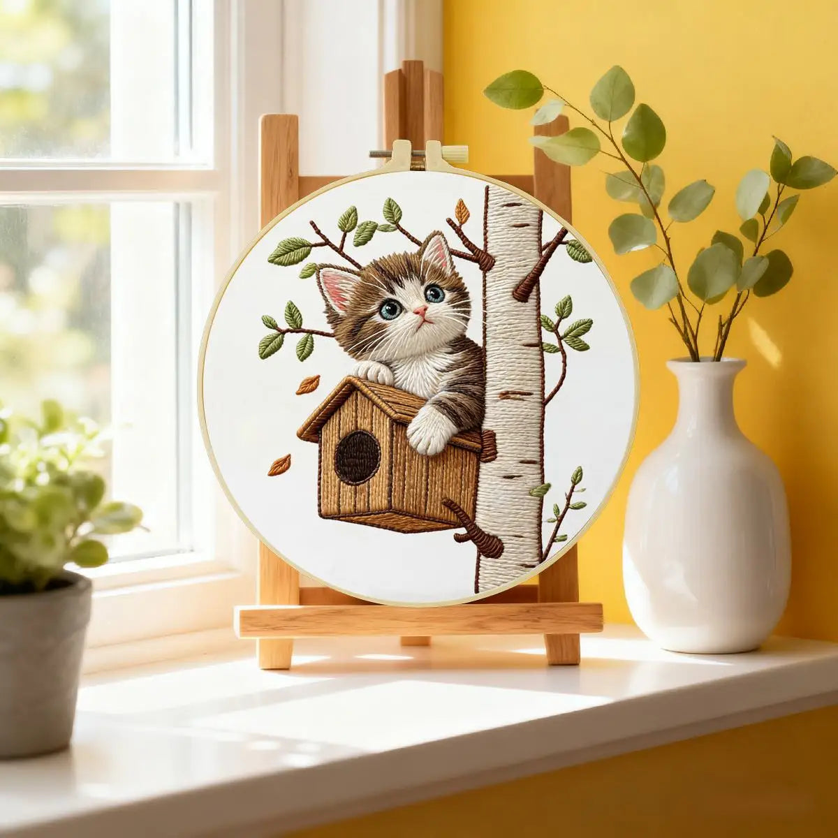 Cute Kitten Embroidery Kit for Beginners – DIY Cat Hand Embroidery Hoop Set