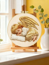 Handmade Sleeping Angel Embroidery Hoop Wall Art – Baby Cherub Nursery Fiber Decor