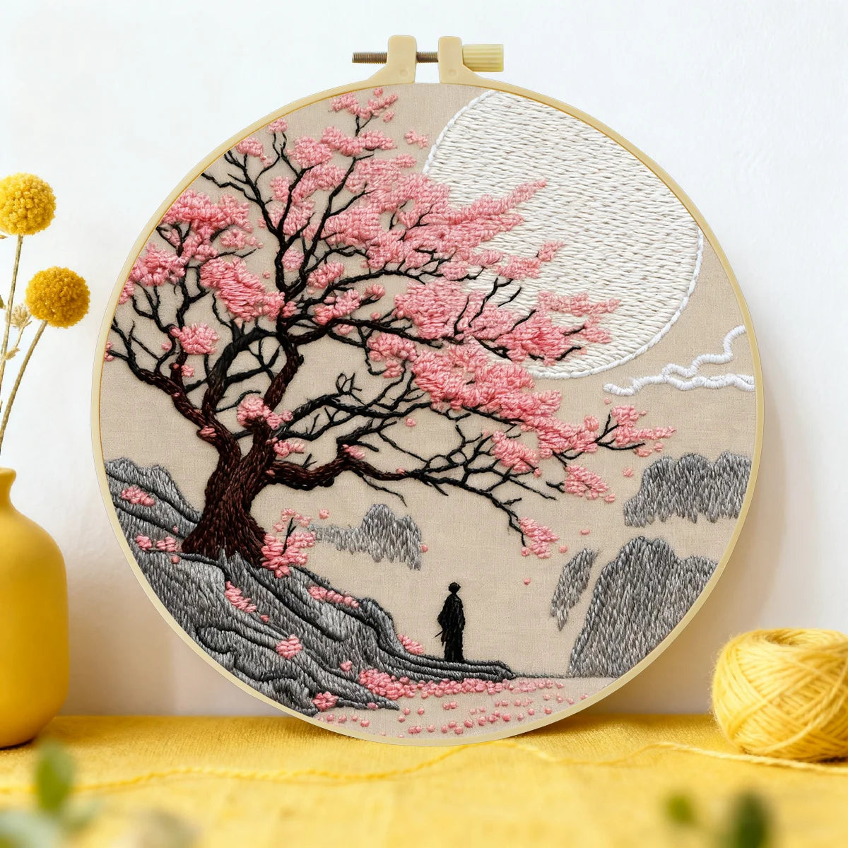 Lavender Field Embroidery DIY Kit – Beginner Floral Stitching Kit with Hoop & Pattern