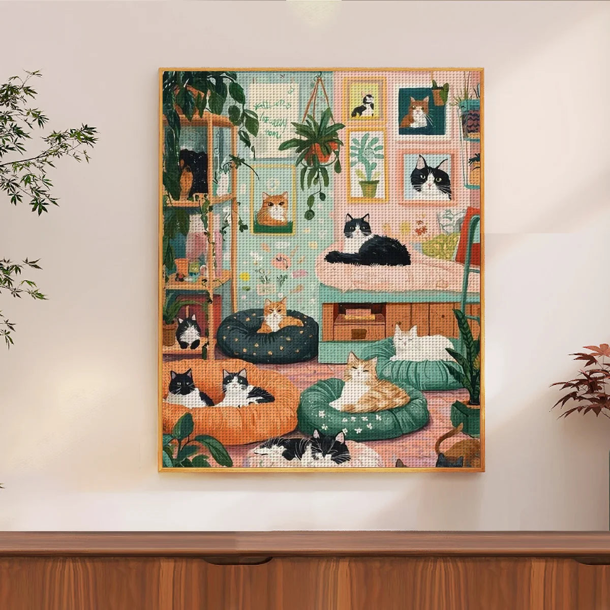 Cozy Cat Lounge Cross Stitch Kit 🐱🌿🏡