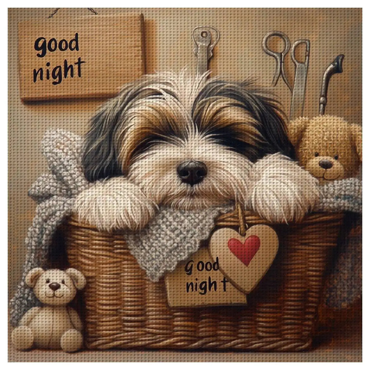 Sleeping Puppy in a Cozy Basket Cross Stitch Kit 🐶🧸💤
