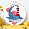 Whale & Lighthouse Embroidery DIY Kit – Nautical Ocean Animal Hand Stitching Craft with Hoop & Threads