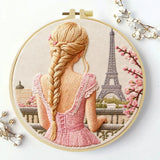 Paris Eiffel Tower Embroidery Kit for Adults – Romantic French Girl DIY Needlepoint Hoop Art Parisian Decor Craft Gift for Her