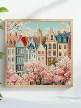 Spring Blossoms Cityscape Cross Stitch Kit 🌸🏙️✨