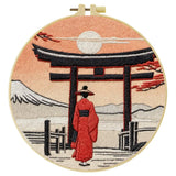 Japanese Torii Gate Embroidery Kit – Mount Fuji Sunset DIY Hand Embroidery Hoop Art Set