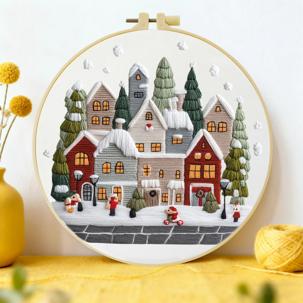 Highland Cow Embroidery DIY Kit – Farmhouse Animal Beginner Stitching Kit with Hoop & Pattern