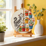 Cute Cat & Flowers Punch Needle Wall Art – Handmade Embroidery Hoop Decor for Nursery & Cozy Rooms