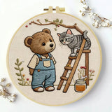 Bear & Kitten Friends Embroidery Kit – Whimsical Woodland DIY Hand Embroidery Set 🧸🐱🌿 Kits For Stitchers