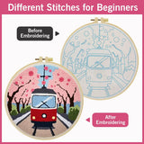 Cherry Blossom Tram Punch Needle Wall Art – Handmade Embroidery Hoop Decor for Nursery & Cozy Rooms