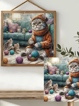 Knitting Cat & Kittens Cross Stitch Kit 🧶🐱💕