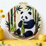 Cute Panda Bamboo Embroidery Kit – Adorable Panda Bear Needlepoint Pattern with Forest Bamboo Scene for Animal Lovers