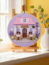 Charming Cafe House Embroidery Starter Kit – DIY Floral Cottage Sewing Art Set for Beginners