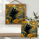 Midnight Cat in a Sunflower Garden Cross Stitch Kit 🌻🐈‍⬛