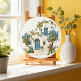 Mediterranean Lemon House Embroidery Kit – DIY Coastal Cottage Hoop Art for Beginners & Craft Lovers
